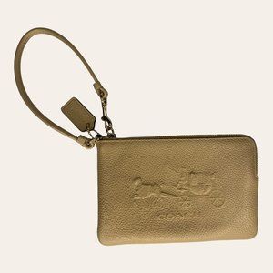 Coach Wristlet Wallet Tan Pebbled Leather with Dust Bag 4 in x 6 in